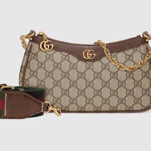 Gucci Beige Brown GG Canvas Shoulder Bag with Gold Hardware